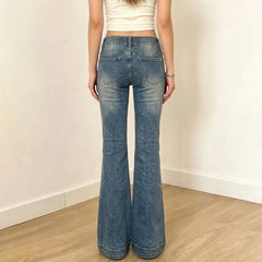 Low Waist Floral Embroidery Flare Denim Jeans