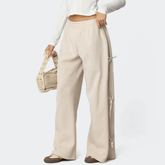 Side Bow Tie Up High Waist Wide Leg Pants