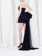 Black Strapless Large Back Bow Mesh Mini Dress