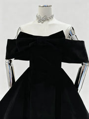 Bowknot Velvet Slash Neck Mini Dress