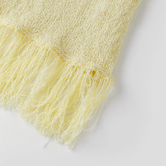 Yellow Knit Fringe Trim Mini Beaded Starfish Dress