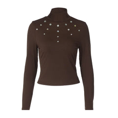 Turtleneck Shell Button Long Sleeve Top