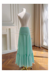 Green Babydoll Tube Crop Top And Ruffle Midi Skirt Set