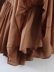 Brown Off Shoulder Long Sleeve Frill Mini Dress