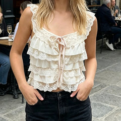 Lace Ruffle Tiered Strappy Top