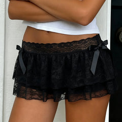 Black Lace Bow Low-Waisted Mini Skirt Bloomers