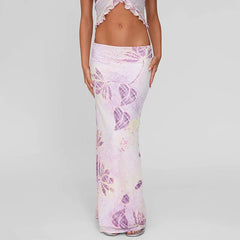 Mesh Print Halter Tank Top And Maxi Skirt Set
