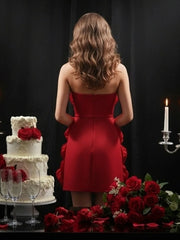 Red Strapless 3D Flower Mini Dress