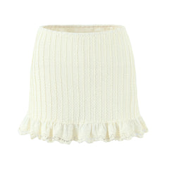 Elastic Waist Wave Rib Lined Knitted Mini Skirt