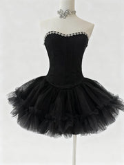 Beaded Neck Strapless Corset Tulle Flare Mini Dress
