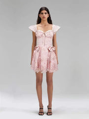 Eyelet Bow Waist Mini Dress