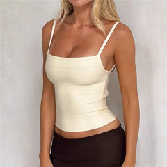 Bandage Ribbed Square Neck Spaghetti Strap Cropped Top