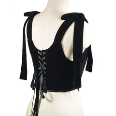 Black Velvet Corset Tie Lace Up Top