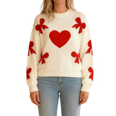 Bow Heart Jacquard Knit Sweater