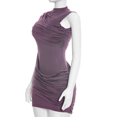 One Shoulder Round Neck Ruched Mini Dress