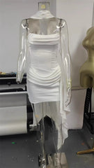 Strapless Draped Ruched Satin Mini Dress