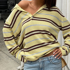 Yellow Collar Knit Long Sleeve Top