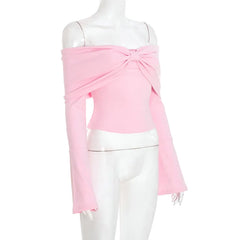 Bow One Shoulder Long-Sleeved Top