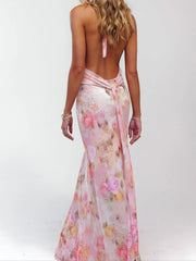Halter Tie Up Floral Print Maxi Dress
