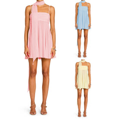 Spaghetti Strap Mesh Mini A-line Dress with Scarf