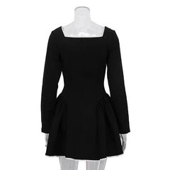 Black Square Collar Bowknot A-line Mini Dress