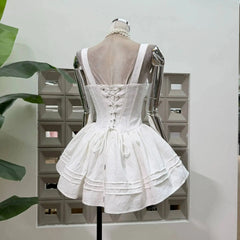 Embroidery Lace-up Crossover Strap Mini Dress