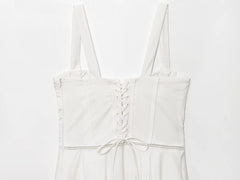 Back Lace Up Thick Strap Buttoned Mini Dress