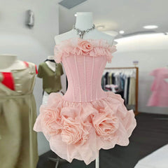 Strapless Patchwork Floral Ruffle Mini Dress