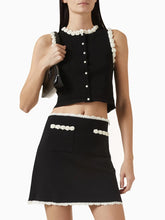 Colorblock Round Neck Sleeveless Top And High Waist Mini Skirt Set