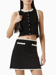 Colorblock Round Neck Sleeveless Top And High Waist Mini Skirt Set