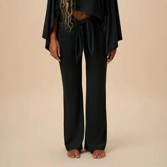 Black Cross Tied High Rise Long Pants