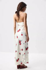 Satin Halter Lace Trim Maxi Dress