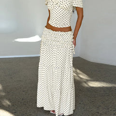 White Polka Dot Crop Top And Side Bow Skirt Set