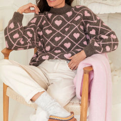 Heart Pattern Turtleneck Sweater