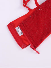 Red Bralette Rhinestone Cowl Crop Top