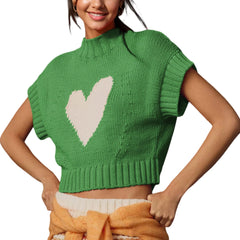 Heart Mock Neck Knit Tank Top
