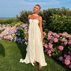 Ruffles Scarf Collar Long Dress