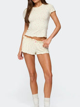 Floral Print Ruffles Hem Crop Top And Shorts Pyjama Set