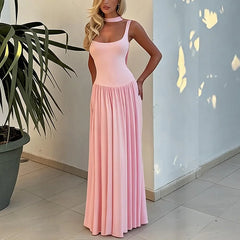 Tank Pleated Hem Maxi Dress With Scarf