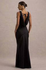Satin Cowl Neck Backless Maxi Dress