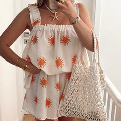 Printed Striped Tank Tops And Shorts Set