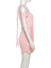 Twist Braided Drape Ruched Mini Dress