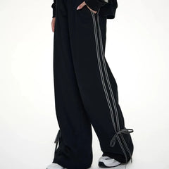 Black Bow Ribbon Lace High Waist Joggers