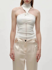 Solid Halter Folds Strapless Top