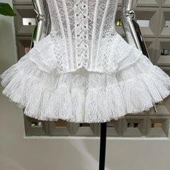 Lace Tie Fishbone Corset Top And Tulle Mini Skirt Set