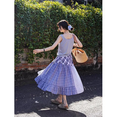 Plaid Patchwork Midi Skirt - Streetwear A-Line