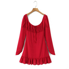 Long Sleeve Square Neck Ruched Bust Mini Dress