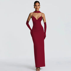 Strappy Solid V-Neck Maxi Dress With Scarf