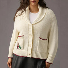 Button-up Lapel Cherry Pattern Cardigan