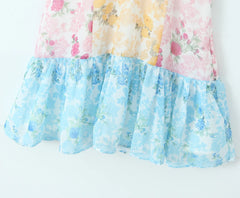Patchwork Flower Print V neck Mini Dress